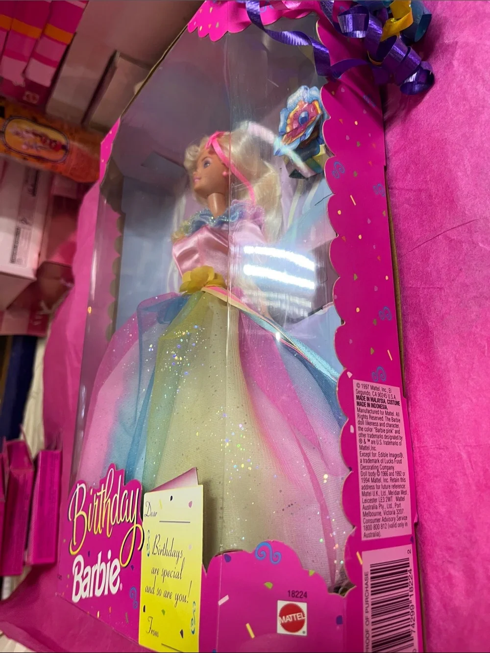 1997 Birthday Barbie Doll by Mattel (model 18224) NRFB with Ribbon